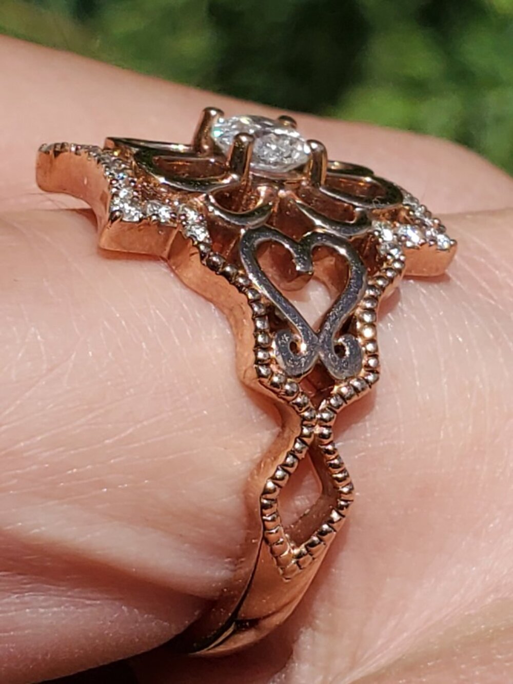 10K Rose Gold Diamond Flower Ring 0.65 CTW Round Diamonds Floral Filigree SZ 10 - Picture 8 of 16